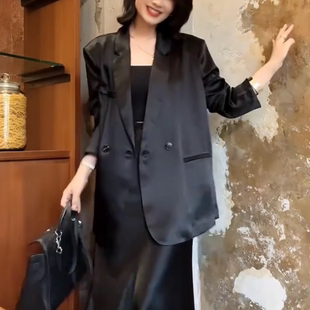 外套女2025春夏薄款 醋酸緞面西裝 高級(jí)感休閑寬松氣質(zhì)通勤西服上衣