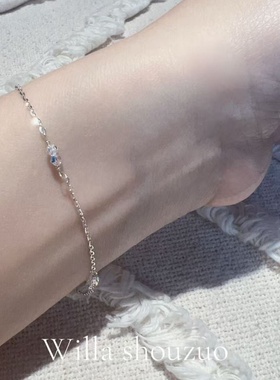 s925纯银闪亮水晶手链可调节百搭