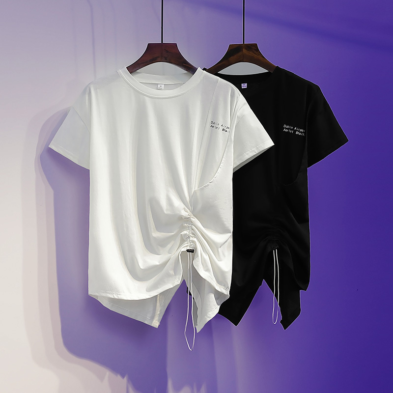 Large size women's fat mm summer new fashion loose cover belly show thin waist age reduction leisure short sleeve T-shirt