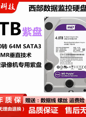 西数4T机械监控紫盘3t台式机电脑机械硬盘WD40PURX/EJRX监控硬盘