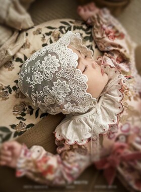 蕾丝网纱软绵婴幼儿公主宝宝帽子满月百天周岁女童帽子百搭款