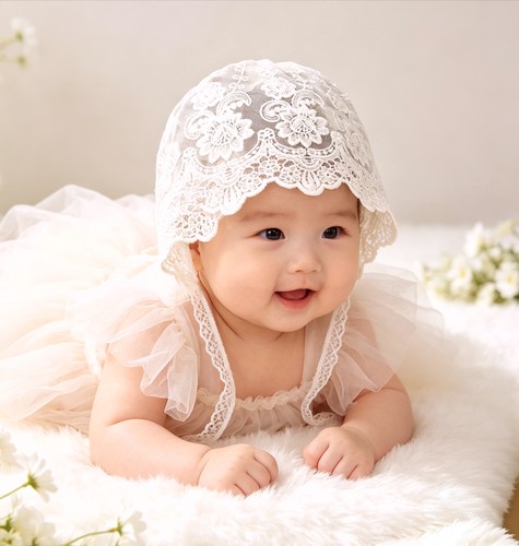 夏季轻薄柔软蕾丝女宝宝公主帽0-3个月婴儿满月百天拍照摄影帽子