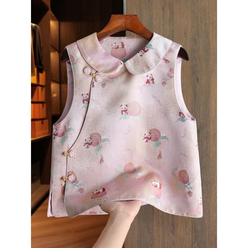 爆款洋气提花新中式马甲背心女娃娃领减龄熊猫寿桃提花轻国风上衣,女装/女士精品,马夹,淘宝优惠券,粉丝福利购,淘宝优惠卷