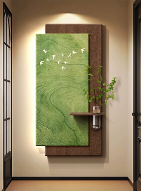 中古风玄关装饰画高档led灯画砂
