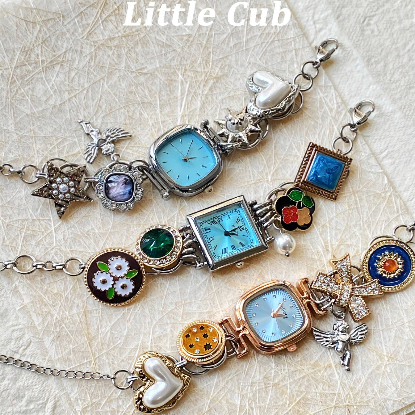Little Cub&ldquo;莫奈花语&rdquo;原创设计手链ins小众琉璃蓝色手表盘饰品