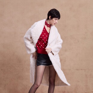 AKASAINT“W sheep”秋冬新品托卡羊卷毛环保长款皮草外套女慵懒