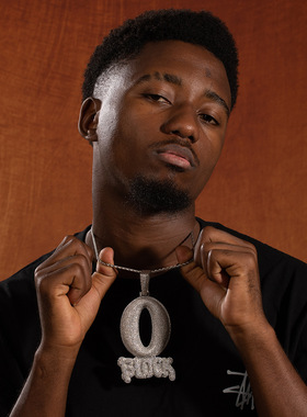 欧美英文字母O BLOCK吊坠铜镶锆石嘻哈项链 电镀工艺男潮流饰品