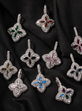 嘻哈甜美四叶草吊坠时尚潮流高级感铜镶锆石男女项链项坠十色可选