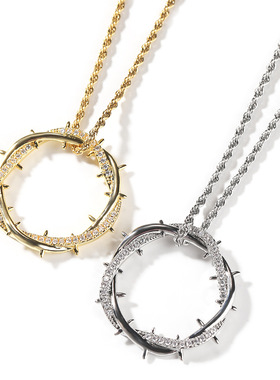 复古荆棘皇冠吊坠男士潮小众设计感毛衣链铜镶锆石嘻哈女士潮项链