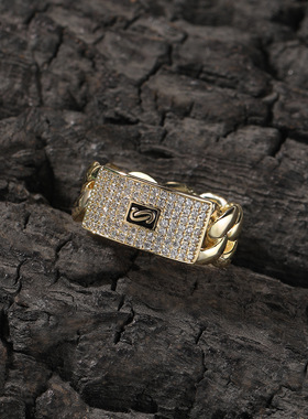 几何铜镶锆石古巴戒指