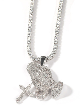 ins潮满祈祷之手吊坠欧美情侣