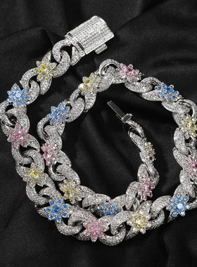 14.5mm花朵锆石无限嘻哈项链小众感设计潮牌百搭高级感手链男配饰