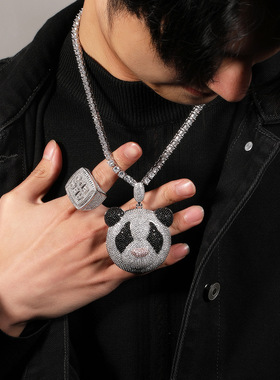 熊猫项链卡通情侣吊坠铜镶锆石