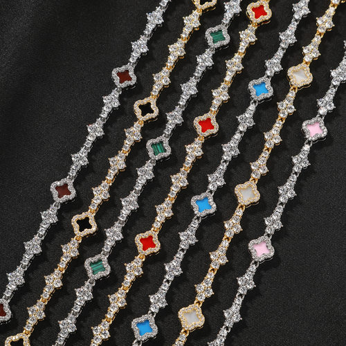 欧美铜镶锆石四叶草飞机网球链轻奢嘻哈手链大众百搭男女潮手饰品