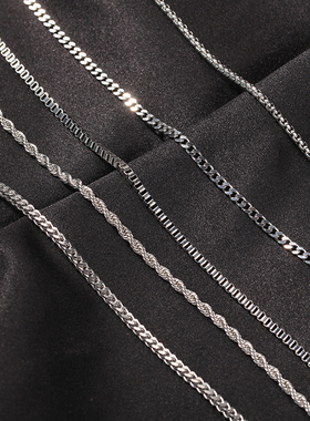 多款嘻哈项链古巴链休闲街头百搭饰品钛钢不褪色简约麻花链锁骨链