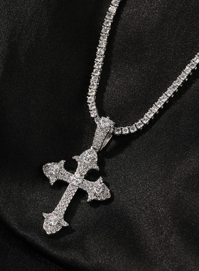 欧美铜镶锆石十字架吊坠 网红时尚ins风嘻哈潮流项链 男女同款