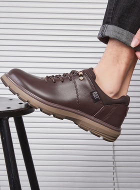 cat卡特男鞋马丁靴春秋季新款透气潮流复古工装鞋低帮真皮休闲鞋