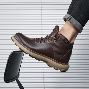 马丁靴秋冬季 中帮真皮休闲鞋 新款 鞋 透气潮流复古工装 cat卡特男鞋