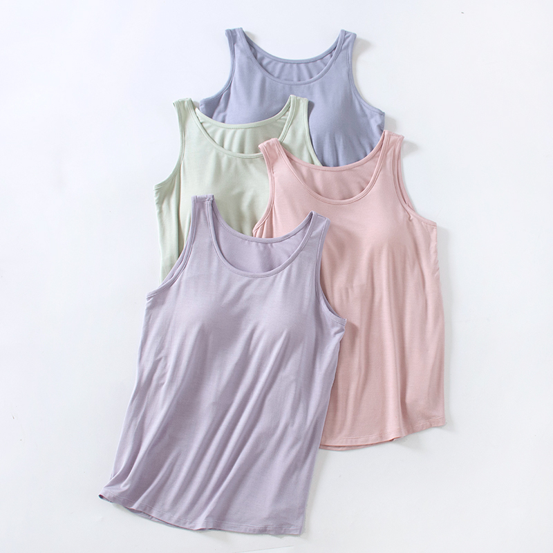 带胸垫一体式吊带背心莫代尔无袖打底衫大码纯色夏季薄款罩杯体恤