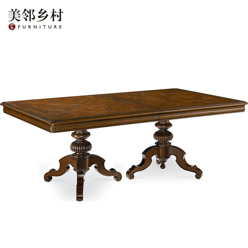 美式做旧全实木2.2m长方形餐桌樱桃木长餐台一桌六椅组合高端定制