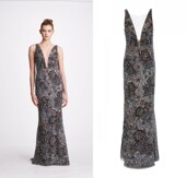 高端新款 显瘦全身精致钉珠奢华名媛宴会年会红毯生日礼服 深V修身