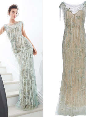 Marchesa新款时尚奢华钉珠修身鱼尾主持颁奖生日宴会演出晚礼服