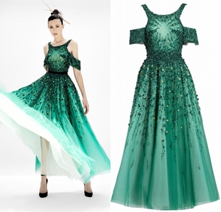 新款翠绿色奢华钉珠年会宴会颁奖典礼红毯走秀毕业舞会生日晚礼服