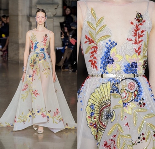 高端新款 全身精致扇形珠绣新娘结婚订婚礼服名媛生日主持演出礼服