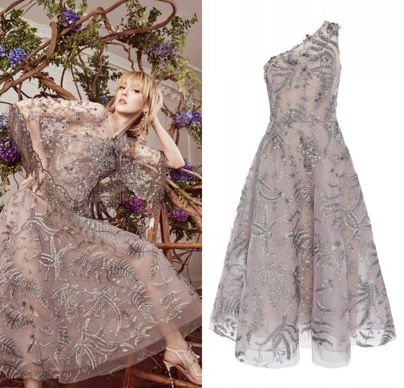 单肩钉珠生日派对舞会小礼服