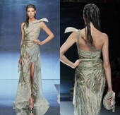 ZiadNakad轻奢新款 侧开叉奢华钉珠年会宴会酒会新娘礼服 单肩修身