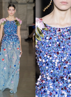 新款蓝色重工立体珠绣新娘礼服名媛生日派对红毯演出旅拍仙仙礼服