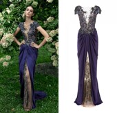 Marchesa新款 名媛宴会酒会生日派对年会晚礼服 森系紫色钉珠修身