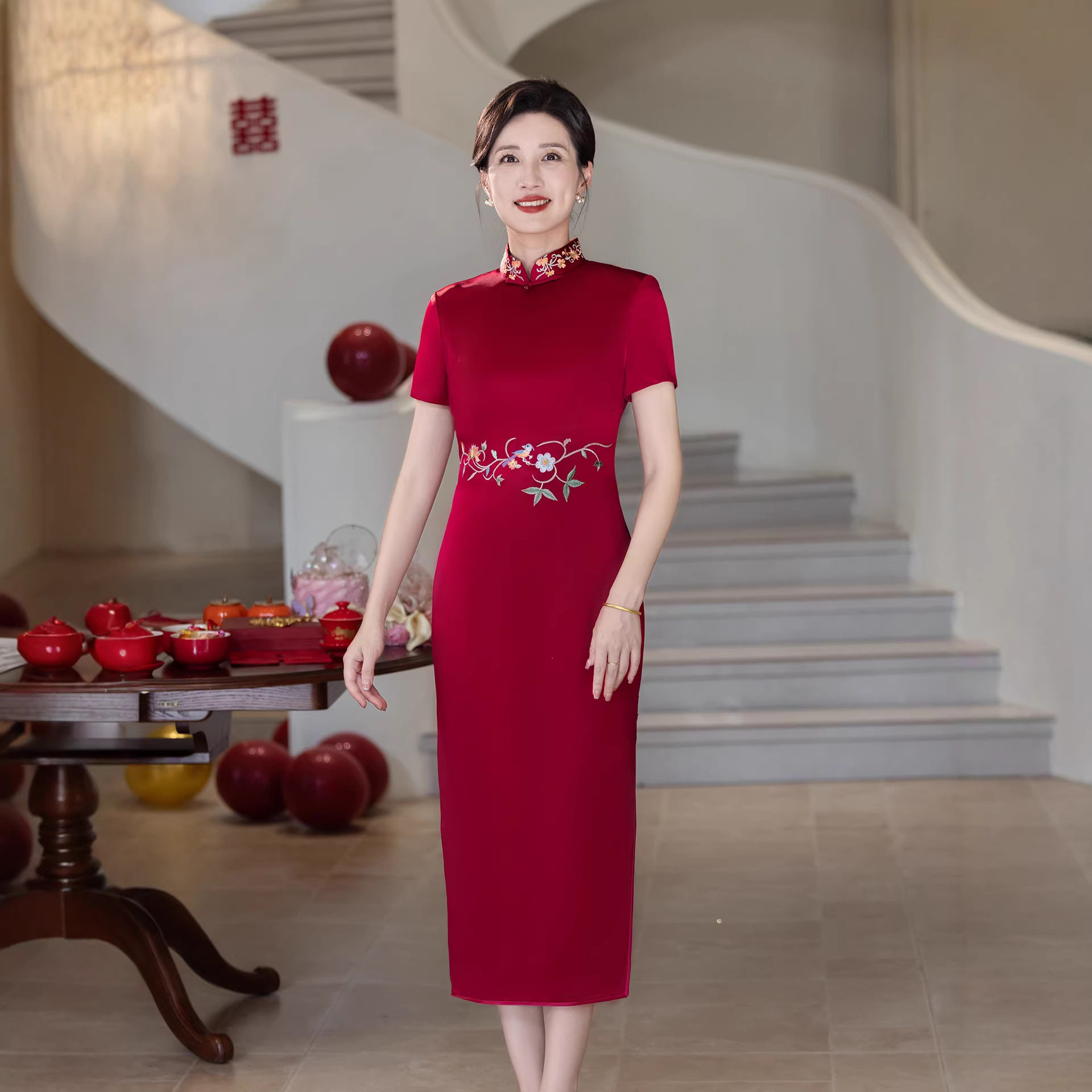 高端喜婆婆婚宴装旗袍晚礼服裙年旗袍