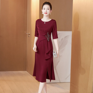 春秋装新品婚庆妈妈装阔太太时尚优雅连衣裙喜婆婆婚宴礼服