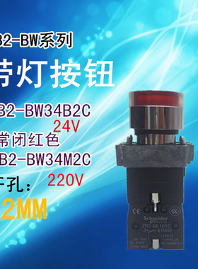 红色带灯按钮 XB2-BW34B2C 1常闭 XB2BW34M2C ZB2BE102C 24V 220V