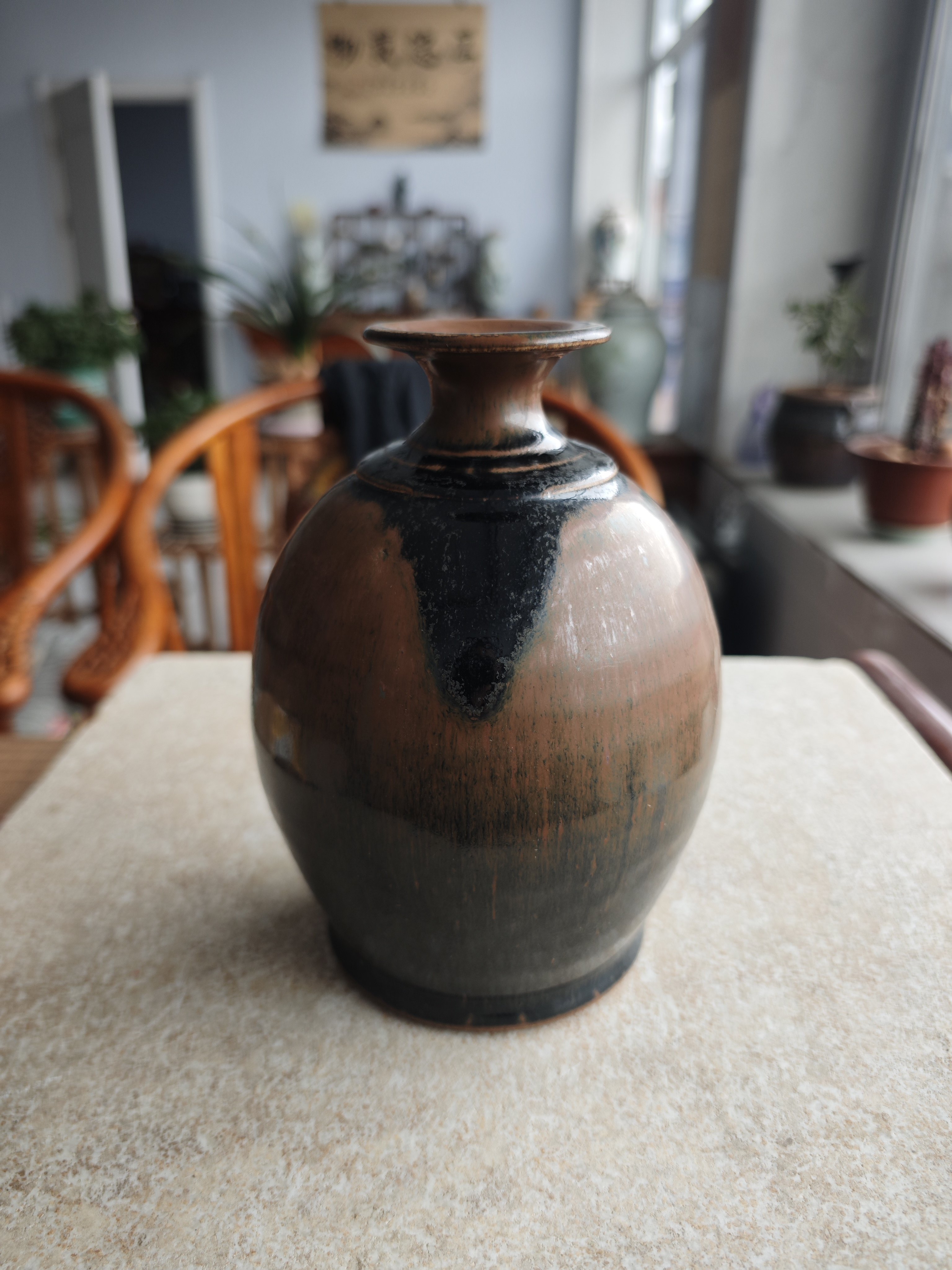 清代黑釉花瓶古董古玩瓷器收藏摆件旧货老物插花黑釉窑变花瓶
