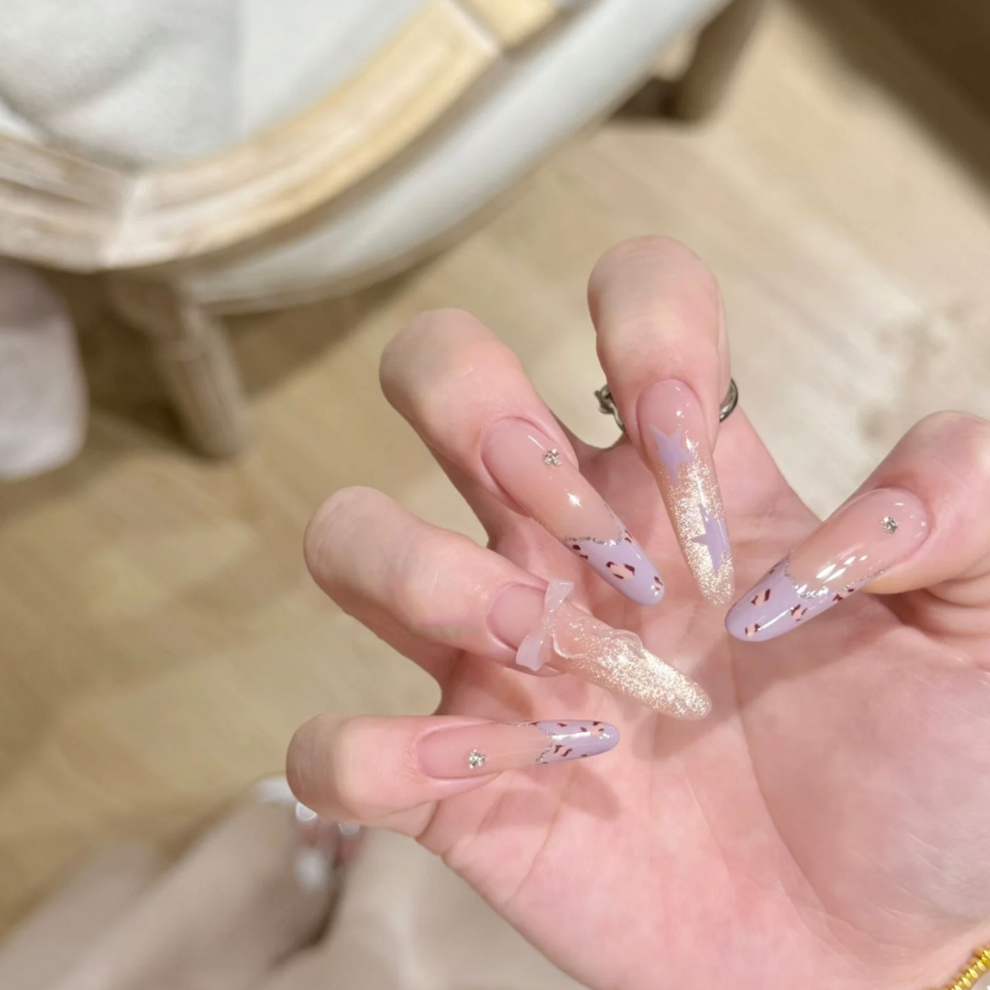 【香芋奶酪】秋日奶油紫金手绘豹纹氛围感猫眼高级美甲手工穿戴甲