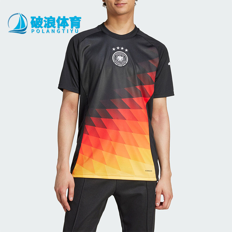 Adidas/阿迪达斯正品德国队男士复古足球训练短袖球衣IW7956