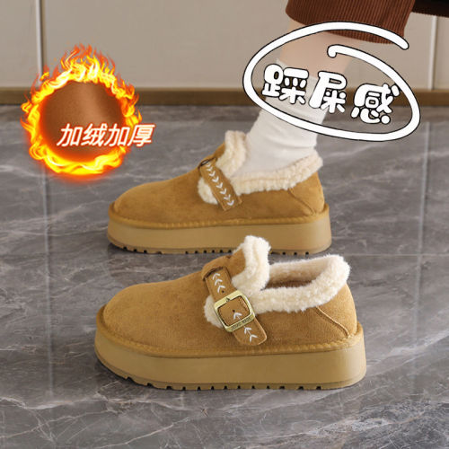 毛毛雪地棉鞋一脚蹬保暖豆豆鞋