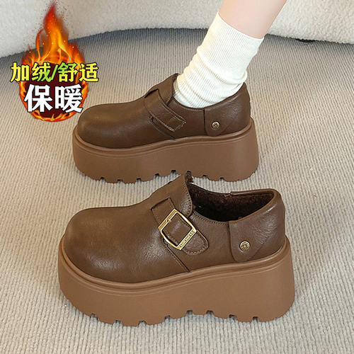 增高加绒二棉鞋全包复古乐福鞋