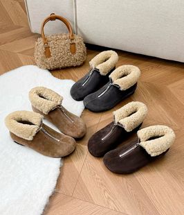 真皮女鞋 719 时尚 雪地靴勃肯鞋 圆头平底舒适加绒保暖棉鞋 2025款