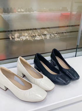 杜诗奴2025新款时尚舒适百搭方头浅口单鞋女低跟工作女鞋90881