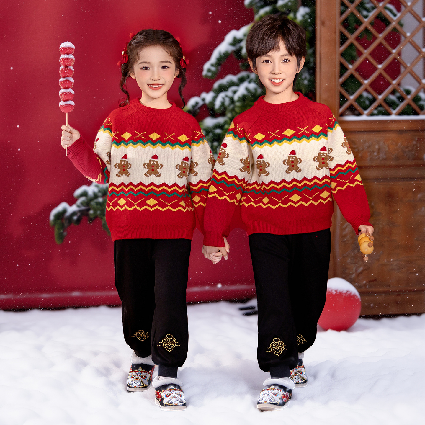 男女童圣诞新年唐装毛衣演出服