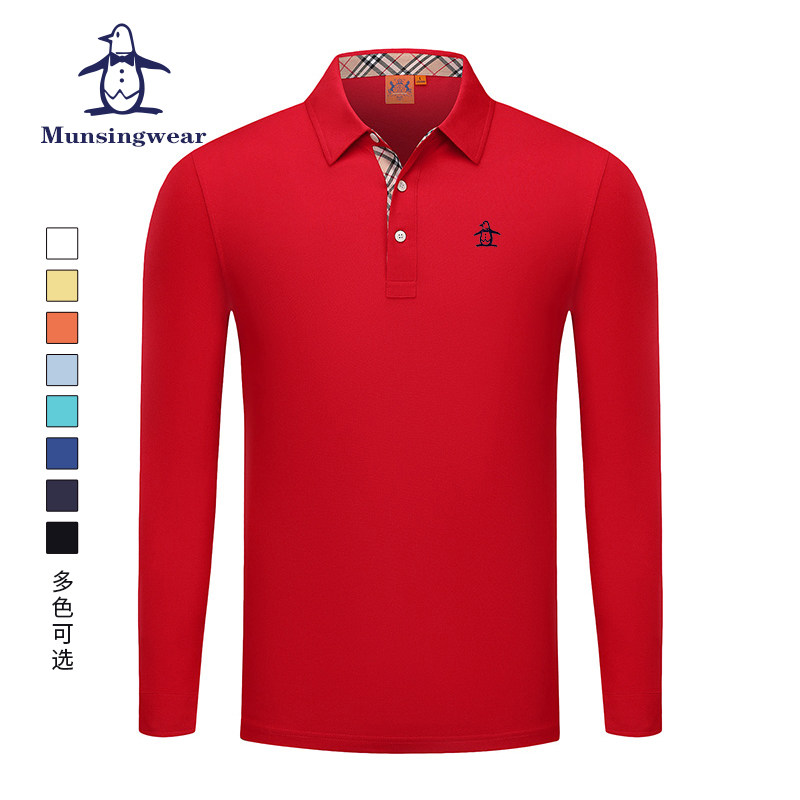 香港代购 MUNSINGWEAR/万星威高尔夫长袖polo衫男T恤条纹衬衫领口