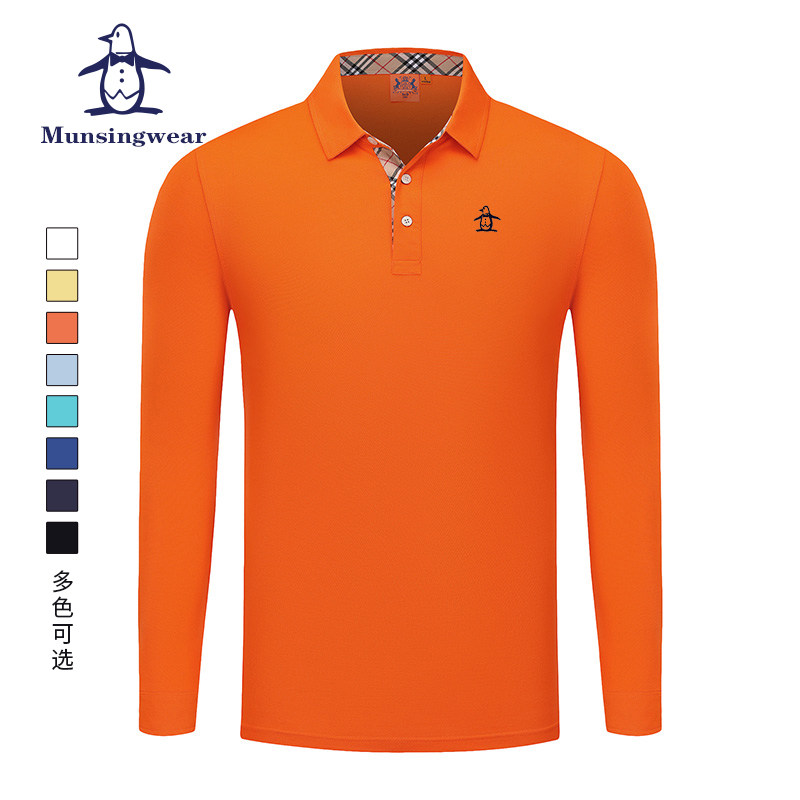 香港代购 MUNSINGWEAR/万星威高尔夫长袖polo衫男T恤条纹领口舒适