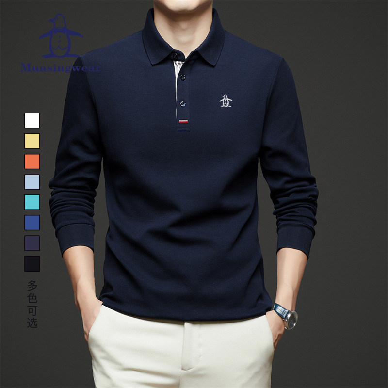 MUNSINGWEAR万星威高尔夫男长袖POLO衫春秋纯棉T恤都市时尚打底衫