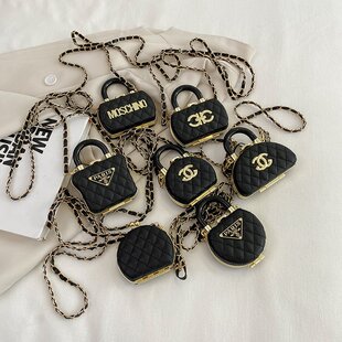 跨境时尚 耳机包迷你口红包斜跨小包 链条菱格盒子镜子女包2024新款