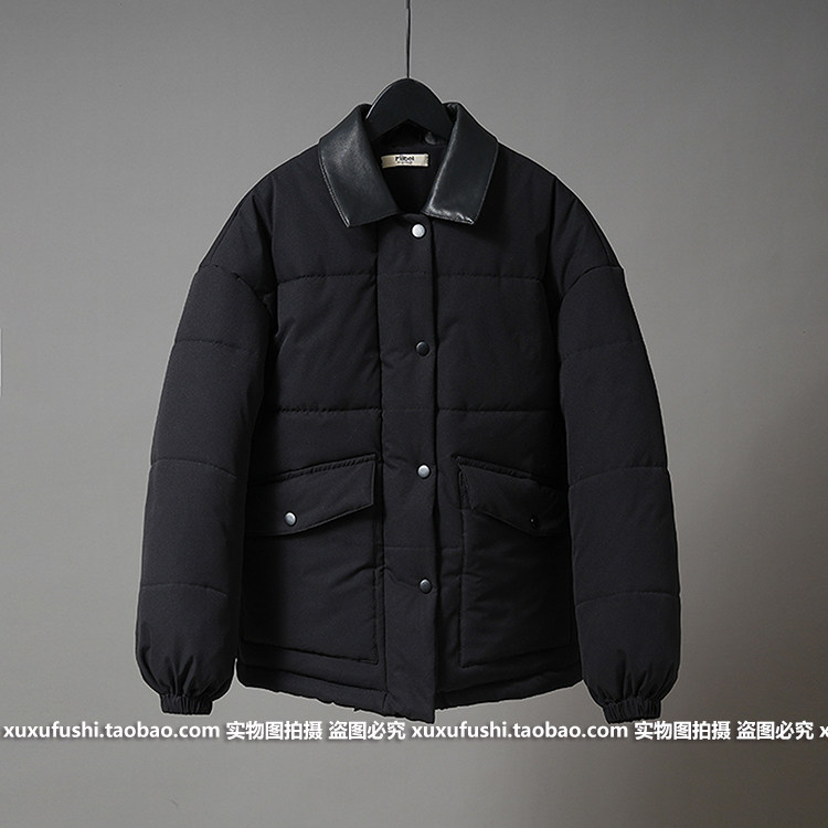 奔跑吧白鹿明星同款黑色翻领羽绒服女新款宽松面包服小个子外套