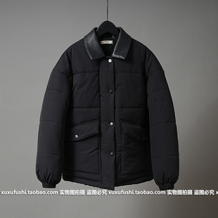 奔跑吧白鹿明星同款黑色翻领羽绒服女新款宽松面包服小个子外套