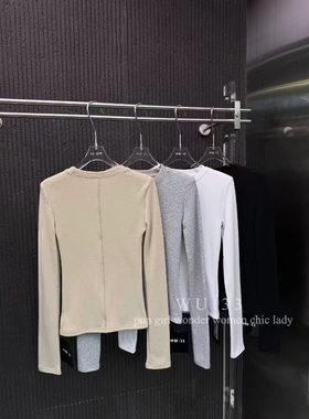 wu33打底衫2025秋冬新韩版圆领明线设计羊绒磨毛T恤修身显瘦上衣